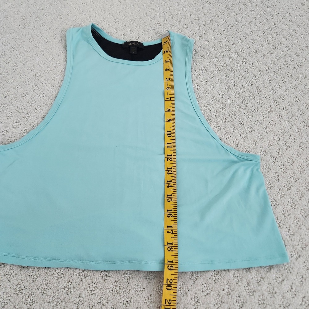 Womens Activewear Mesh Back Tie Crop Tank Top Aqua Blue Black size Small - Picture 3 of 9